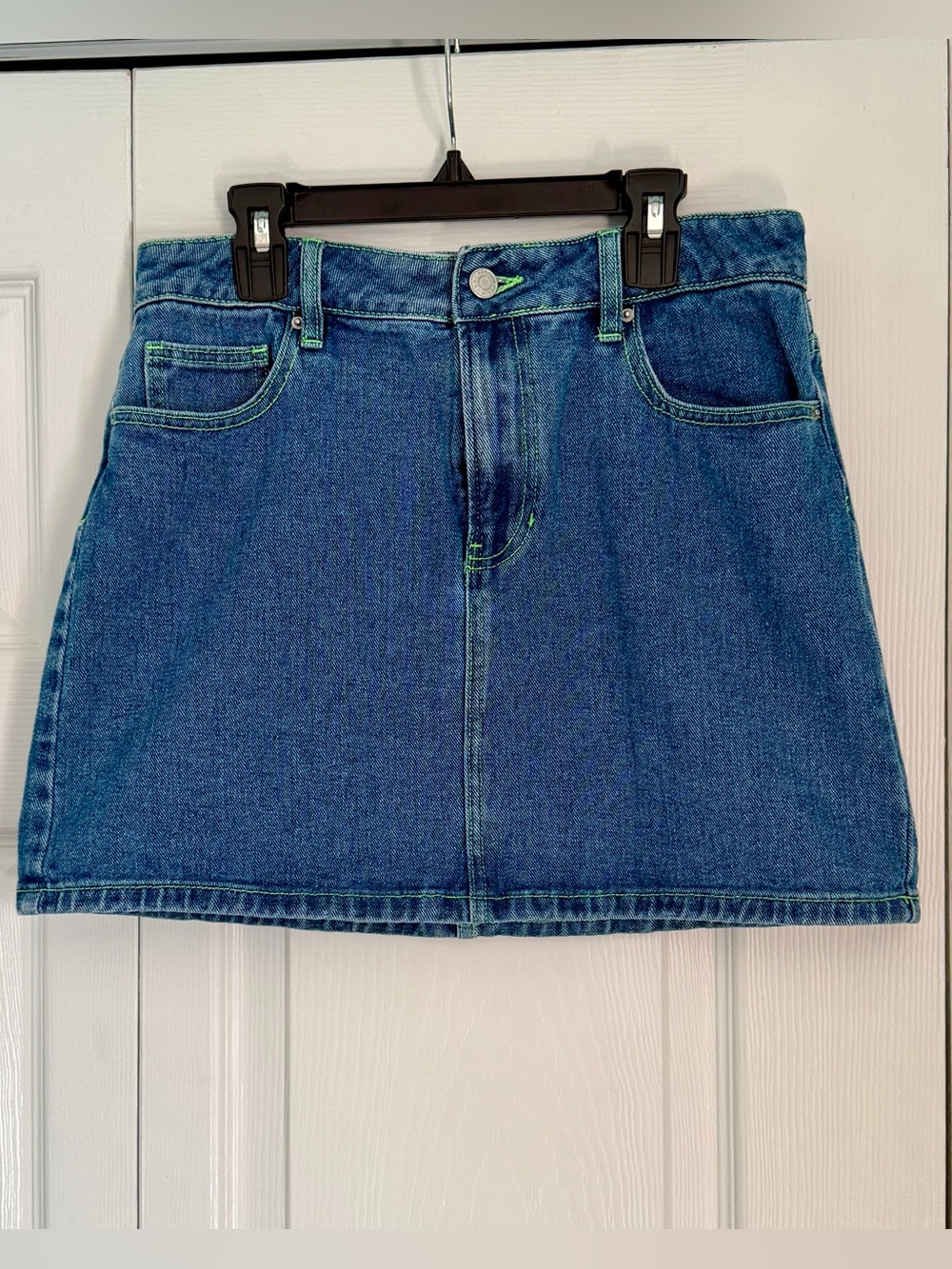 PacSun Blue Denim Skirt with Neon Green Stitching